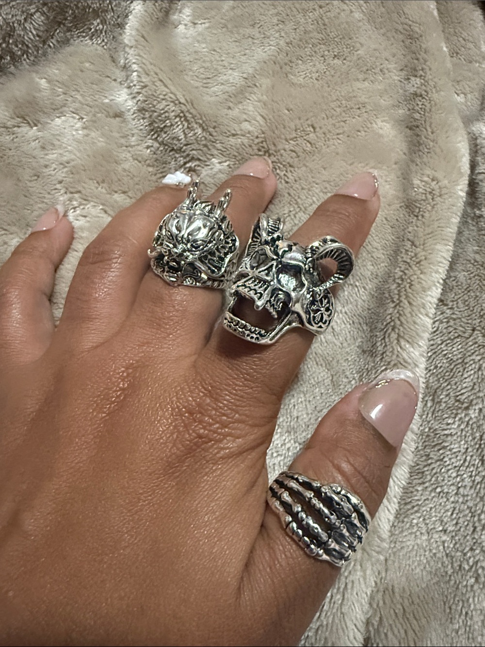 Silver Skull & Beast Statement Rings - Silver Tone